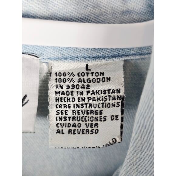 Get Lucky Boots Horse Shoes Novelty Denim Feminine Country Western Shirt L - Picture 6 of 6